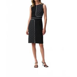 NEW JOSEPH RIBKOFF silky knit dot print sleeveless sheath dress in black/vanilla